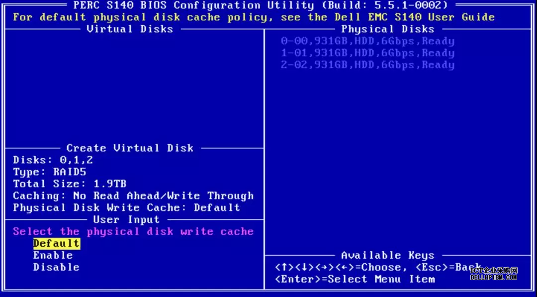戴尔(Dell)服务器PERC S140 RAID卡使用CTRL+R创建RAID阵列方法