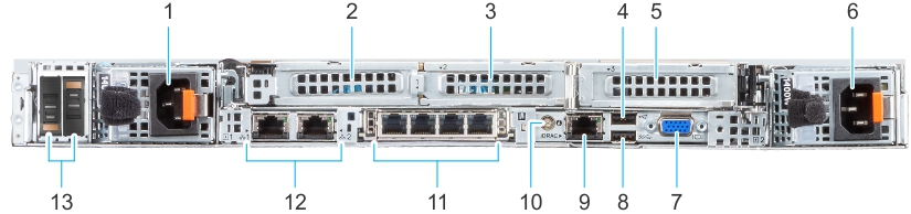 此图显示带有 3 个 PCIe 插槽的系统的后视图。