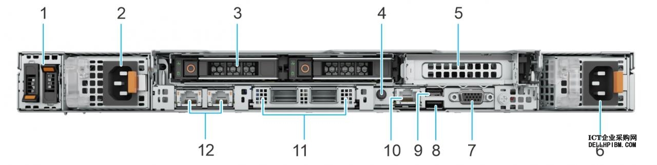 此图显示带有 3 个 PCIe 插槽的系统的后视图。