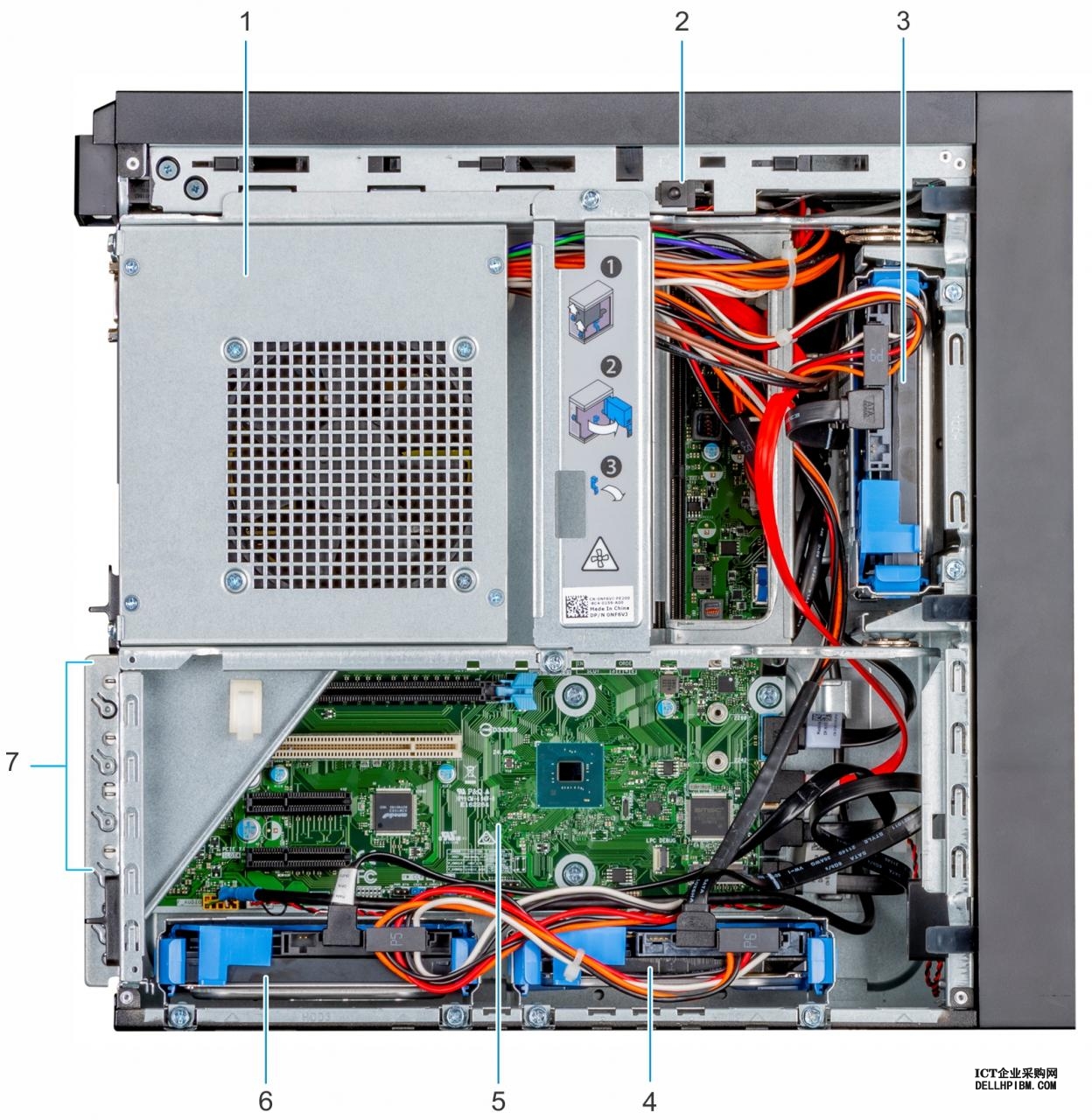 Dell戴尔 PowerEdge T40塔式服务器产品样式，外部形态，内部构造及配套说明