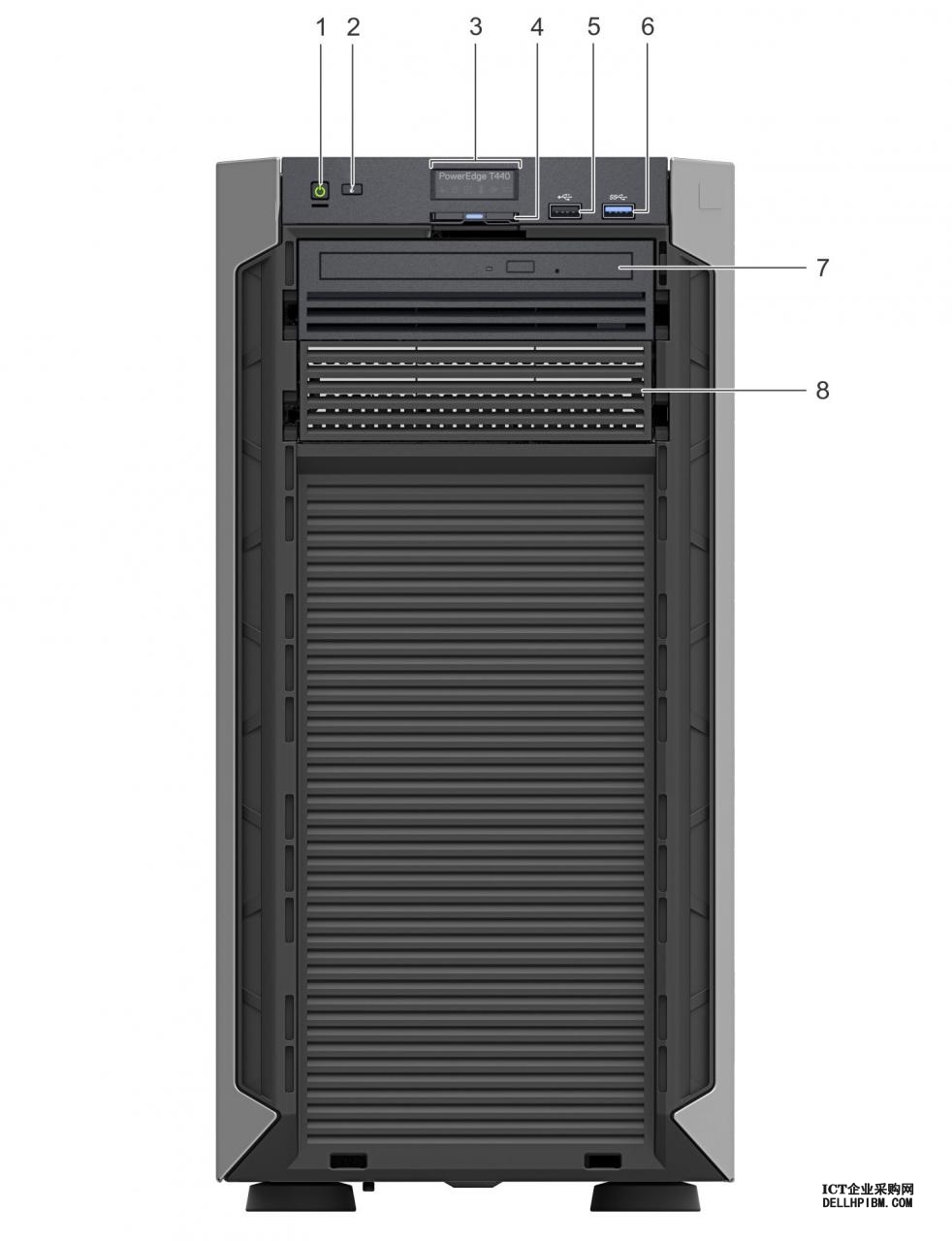 Dell戴尔 PowerEdge T440塔式服务器产品样式，外部形态，内部构造及配套说明